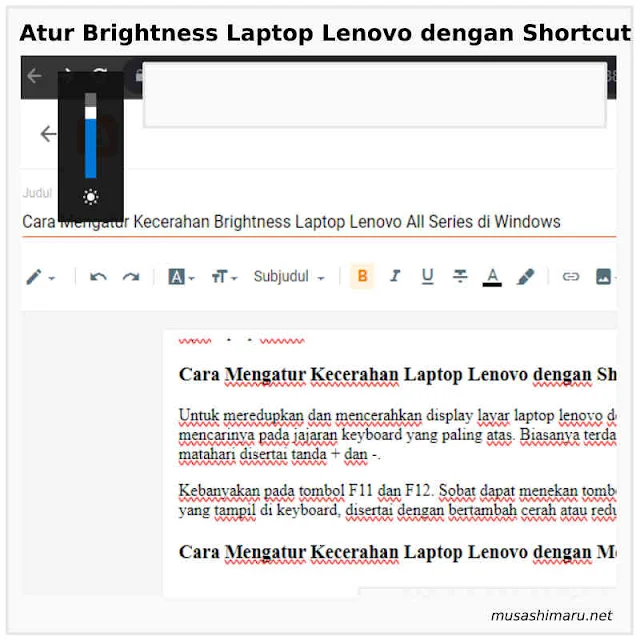 shortcut mengatur brightness laptop lenovo